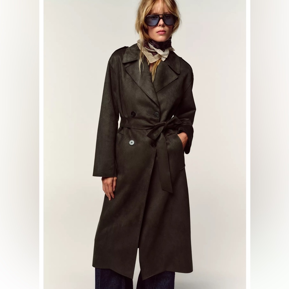 Zara Faux Suede Belted Coat
